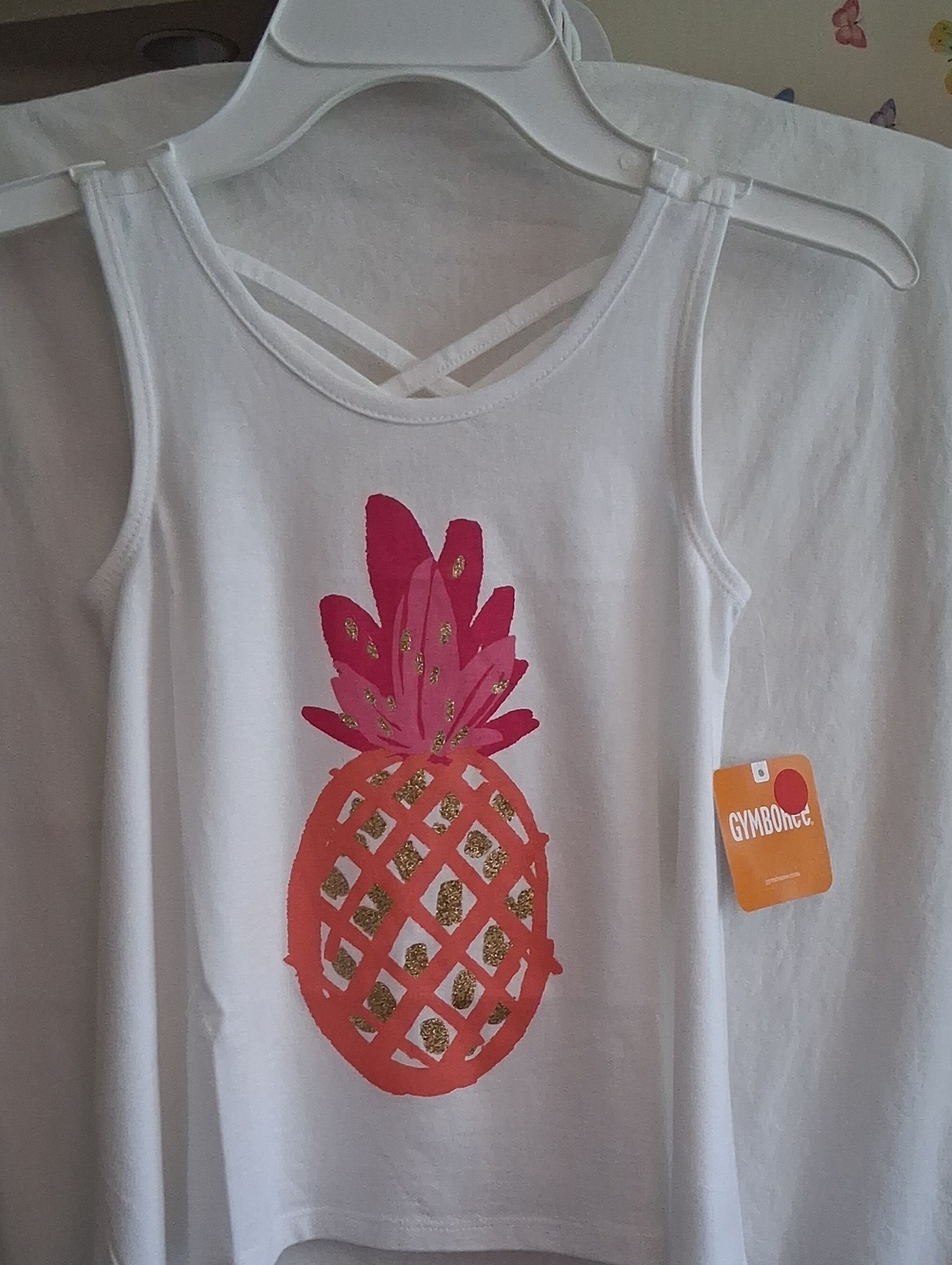 Girls' White Tank Top with Pink & Orange Pineapple Graphic